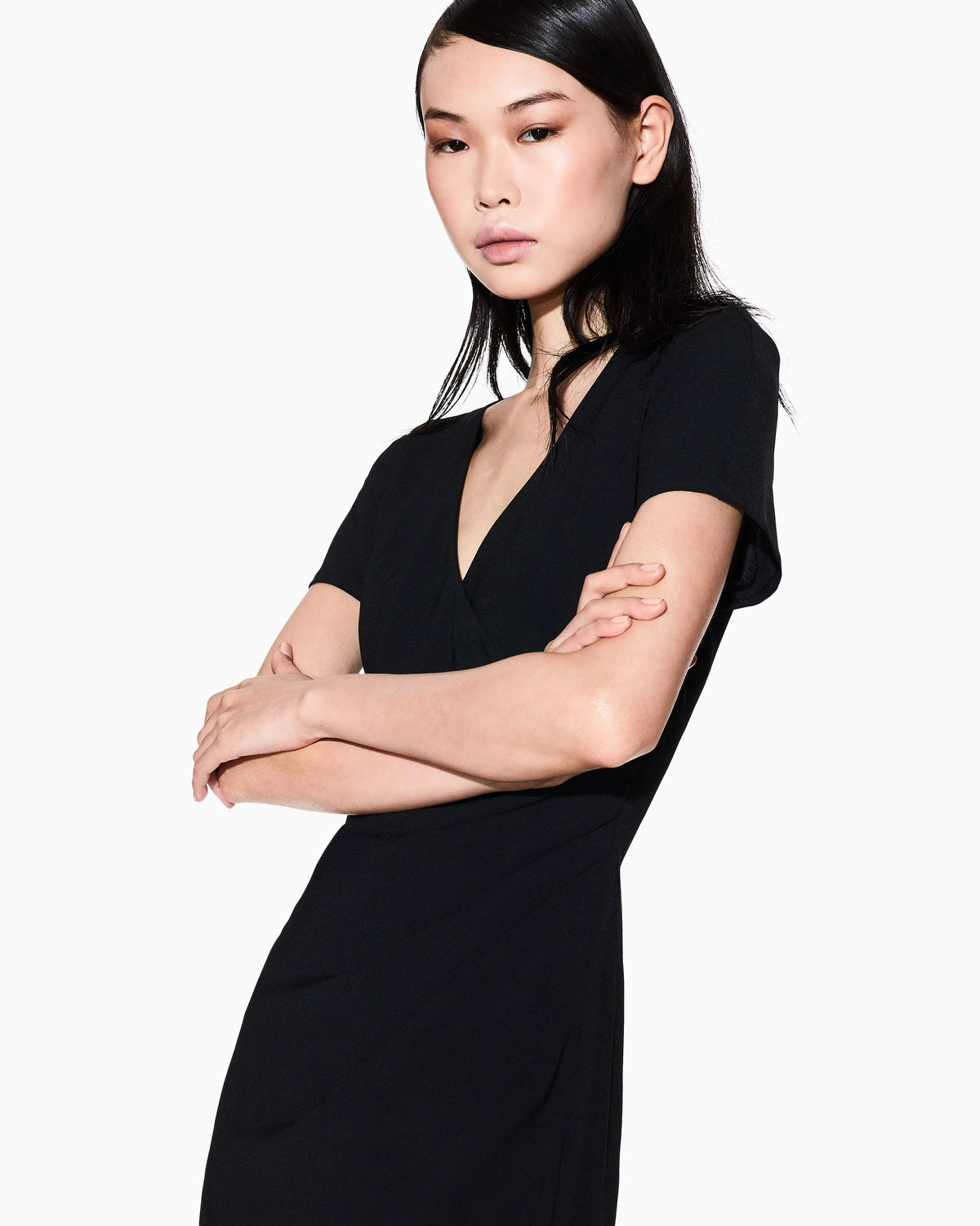 Midi dress with crossed V-neck