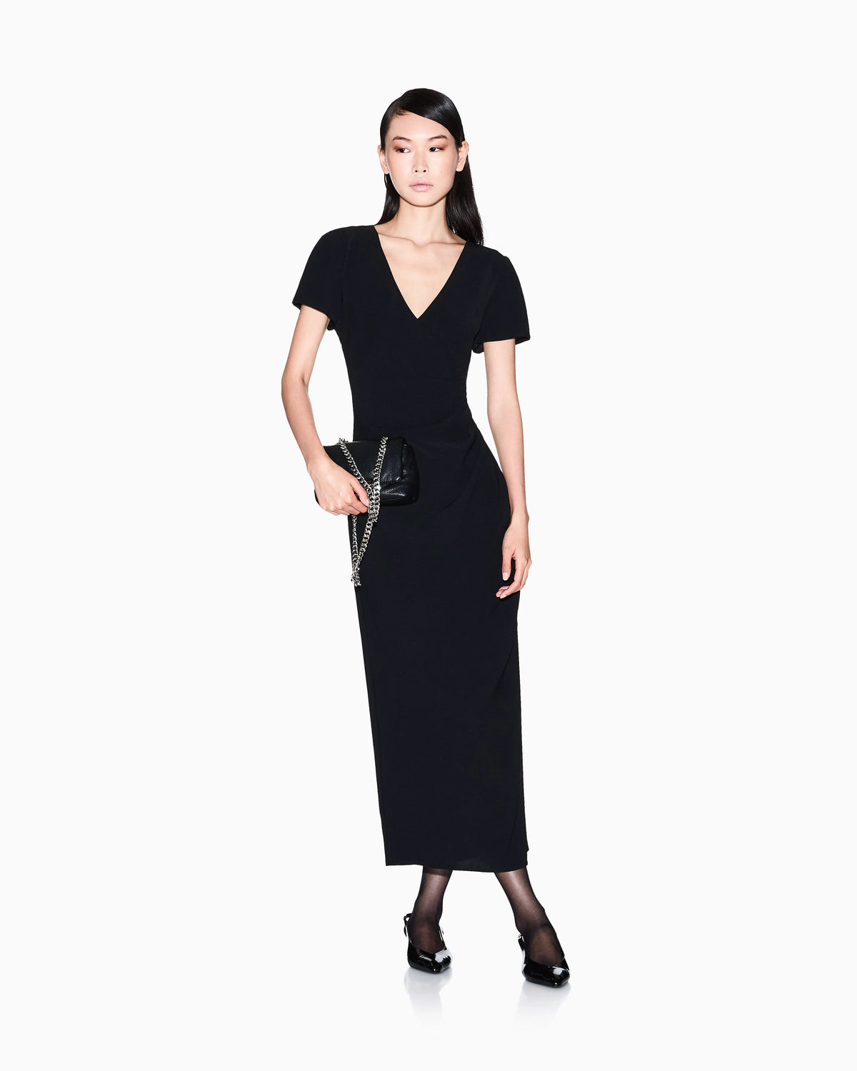 Midi dress with crossed V-neck