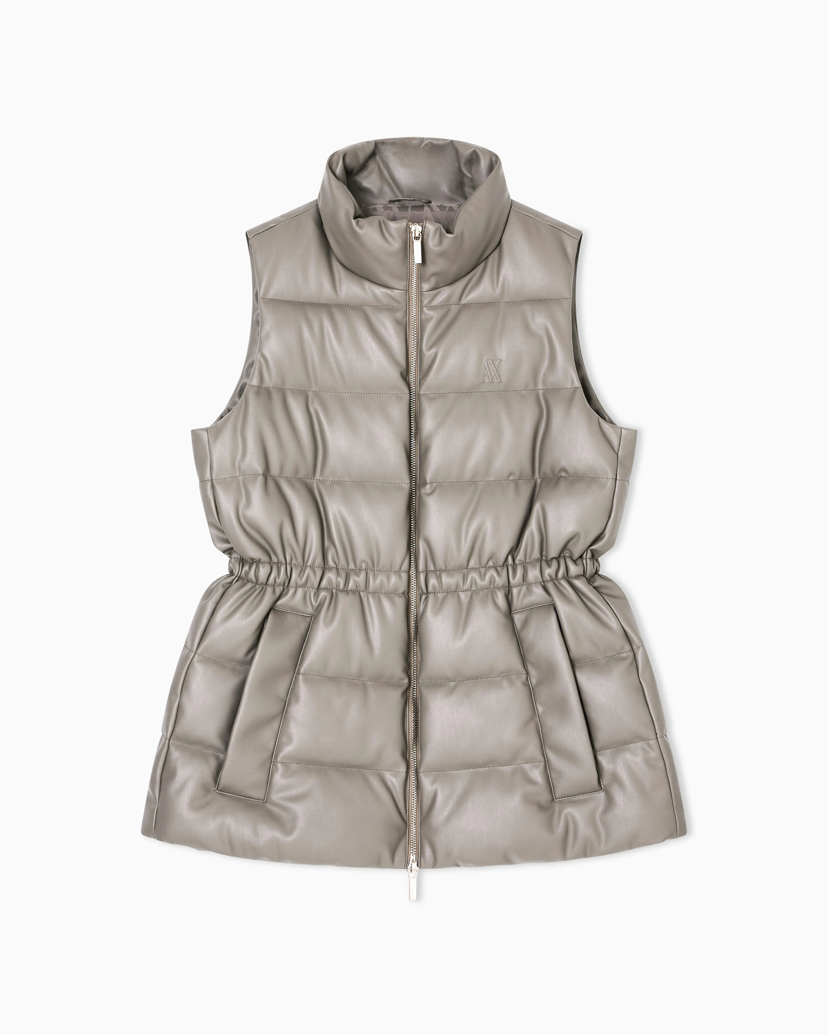 Padded sleeveless jacket with a coated effect