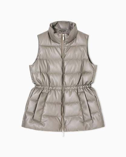 Padded sleeveless jacket with a coated effect