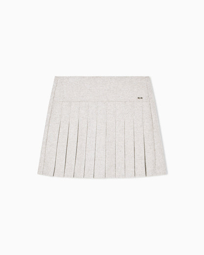 Pleated miniskirt in herringbone fabric