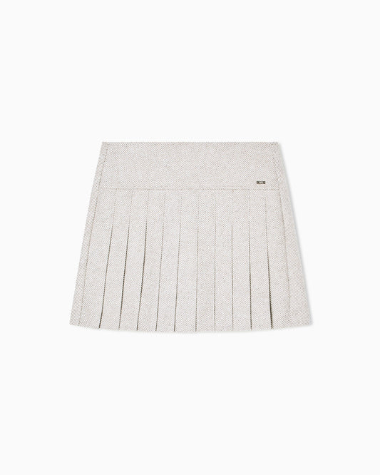 Pleated miniskirt in herringbone fabric