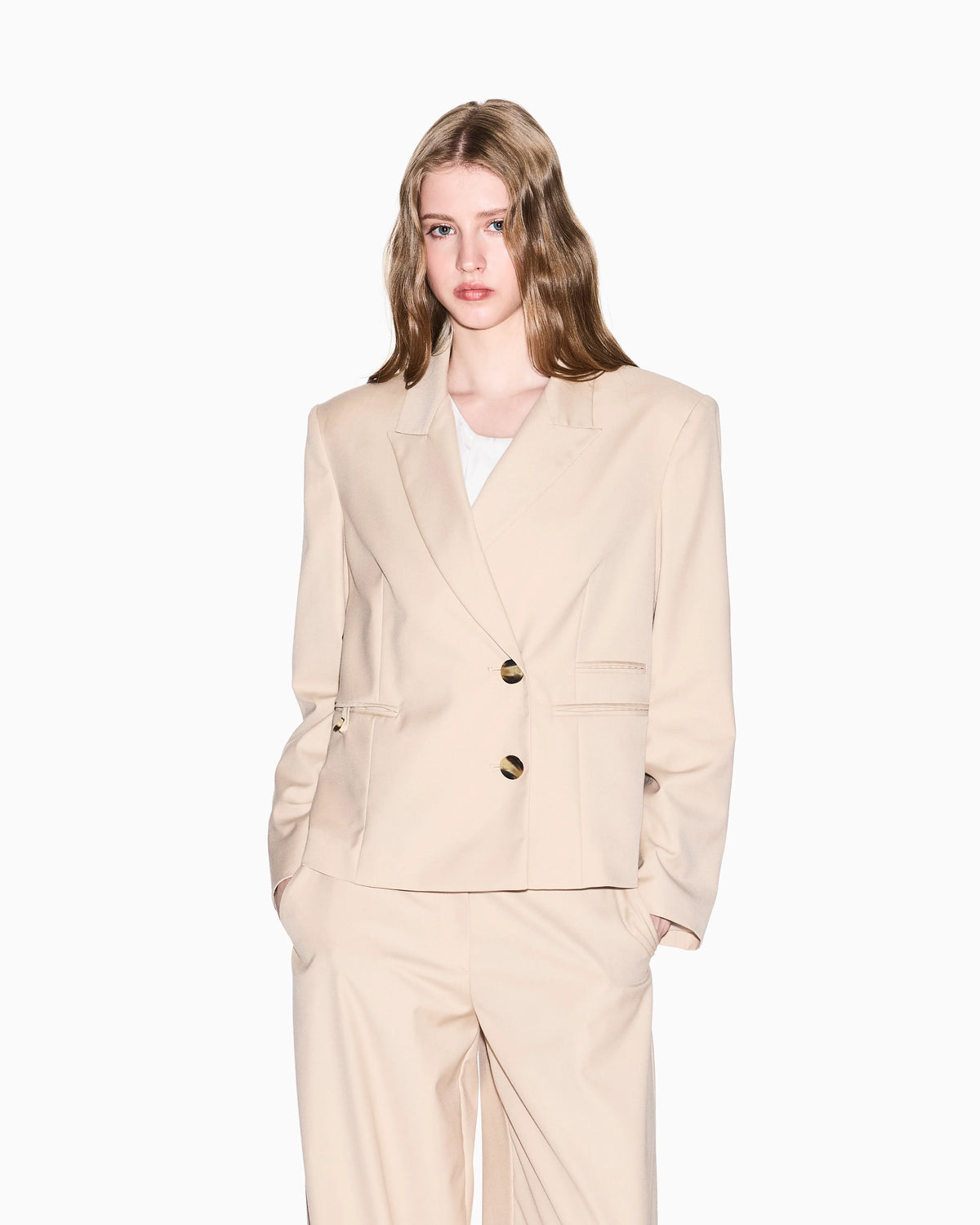 Jacket with off-center buttons