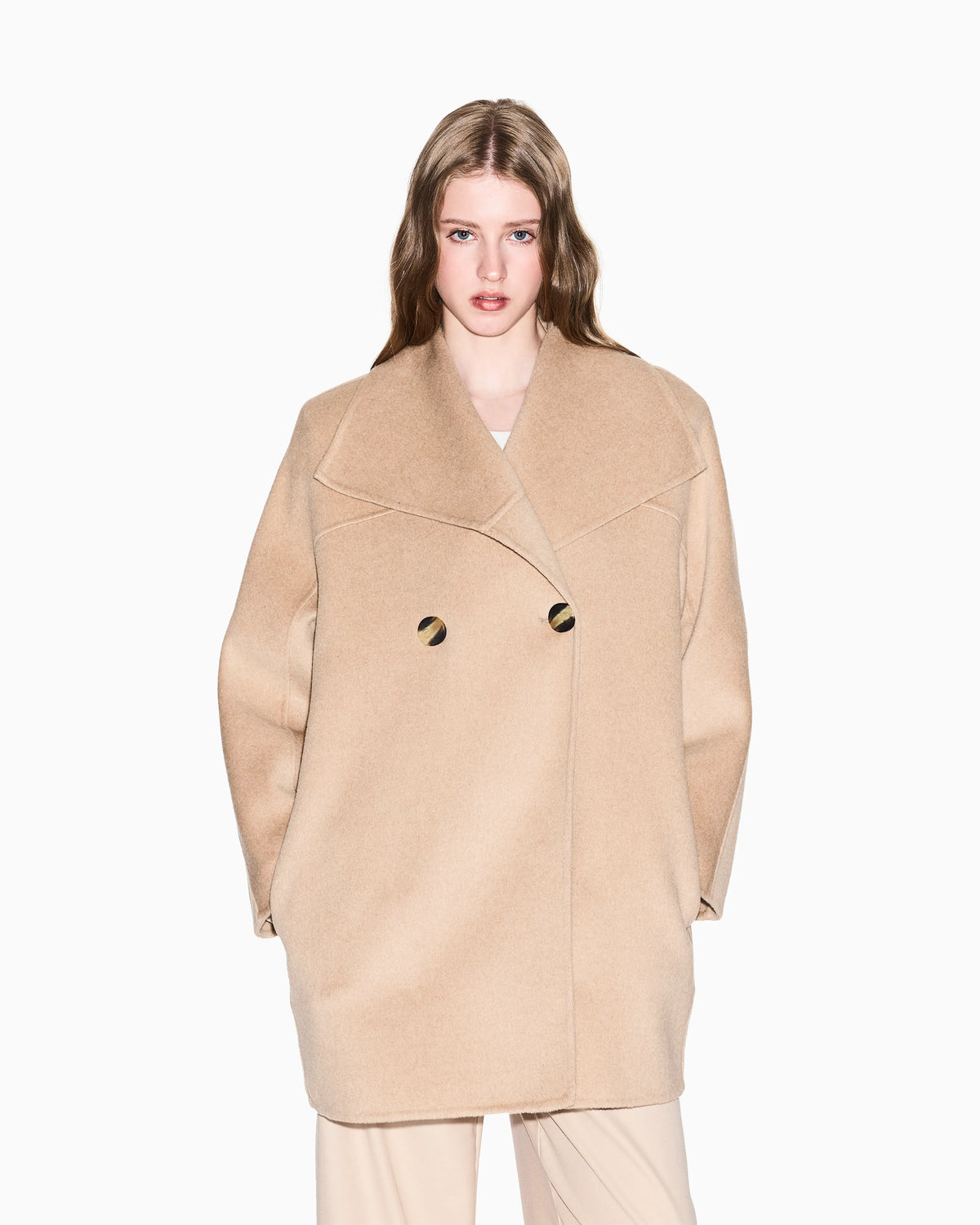 Double-breasted wool blend coat