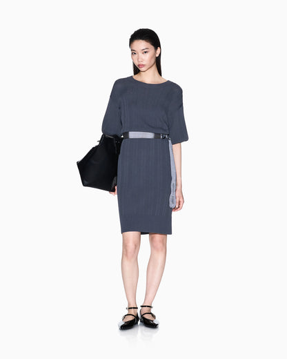 Ribbed midi dress with belt
