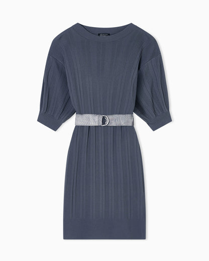 Ribbed midi dress with belt