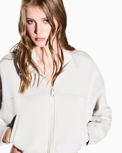 Cropped jacket with zip and high collar