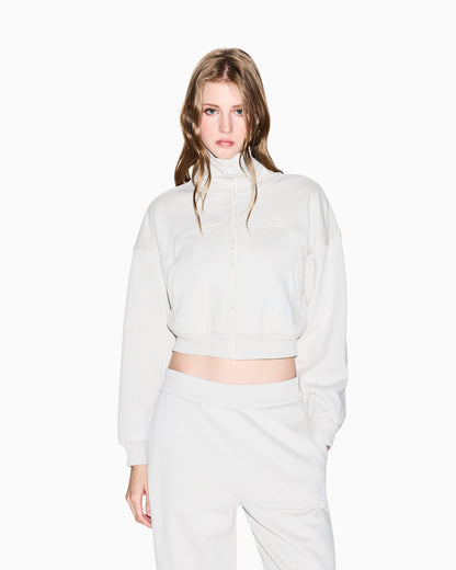 Cropped jacket with zip and high collar
