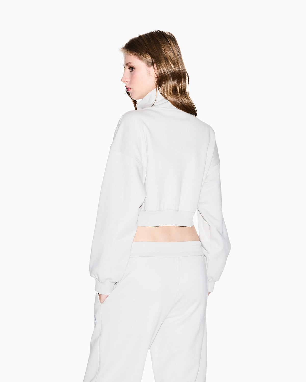 Cropped jacket with zip and high collar
