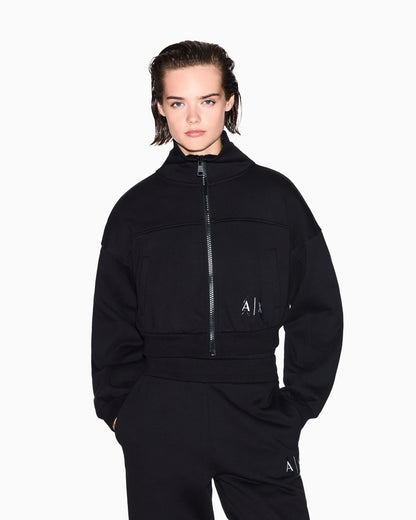 Cropped jacket with zip and high collar
