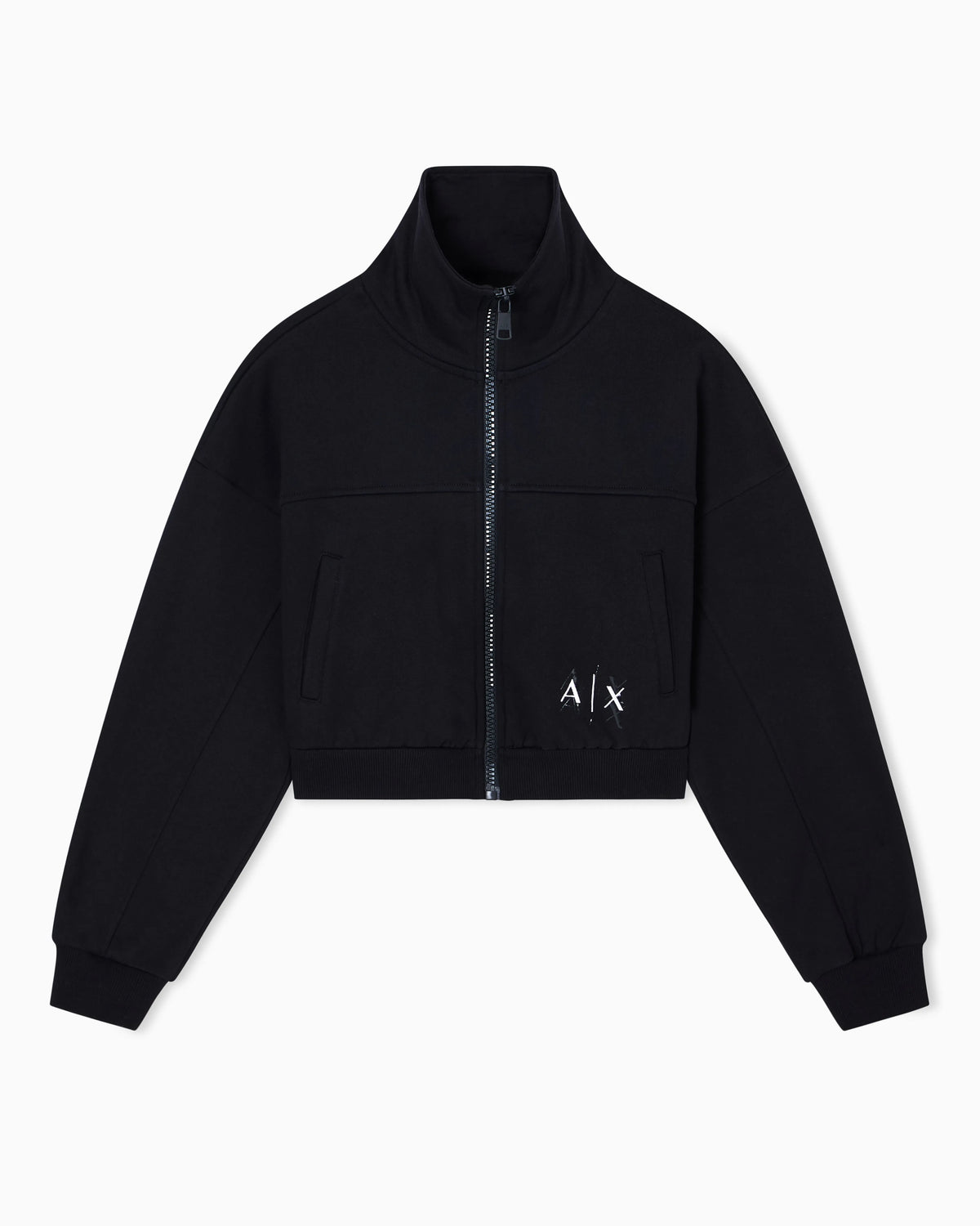 Cropped jacket with zip and high collar