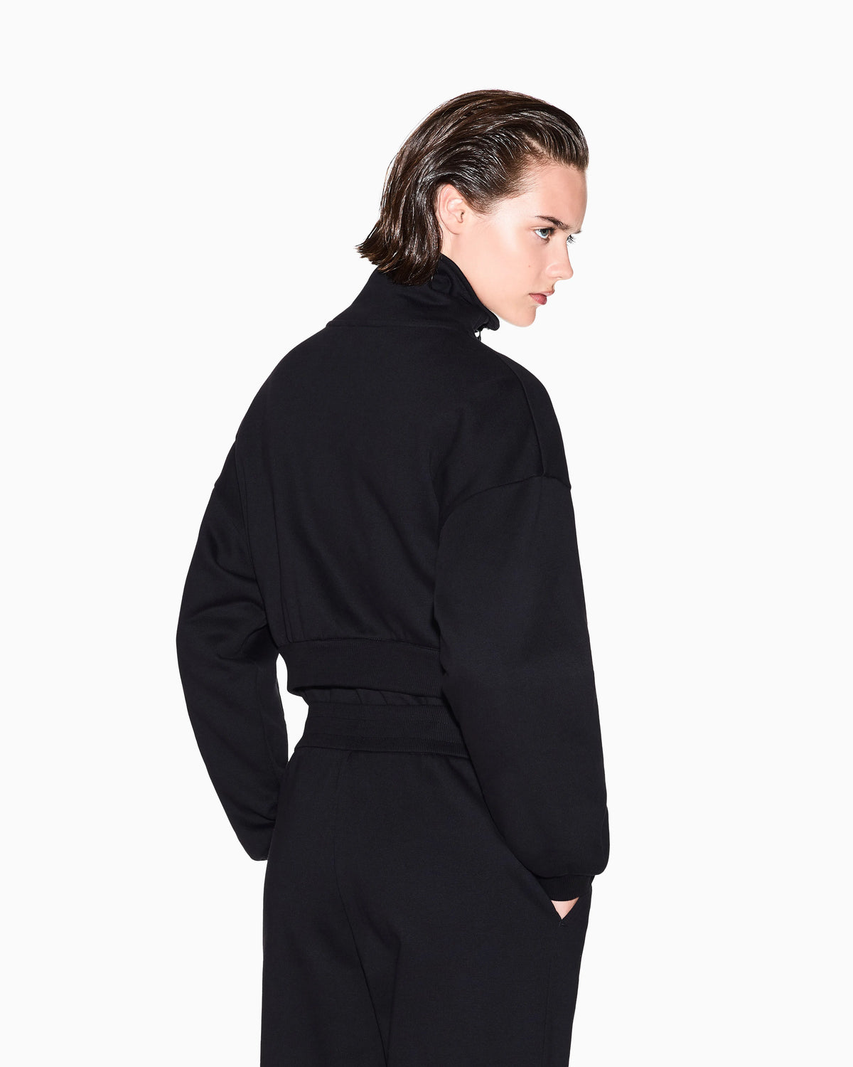 Cropped jacket with zip and high collar
