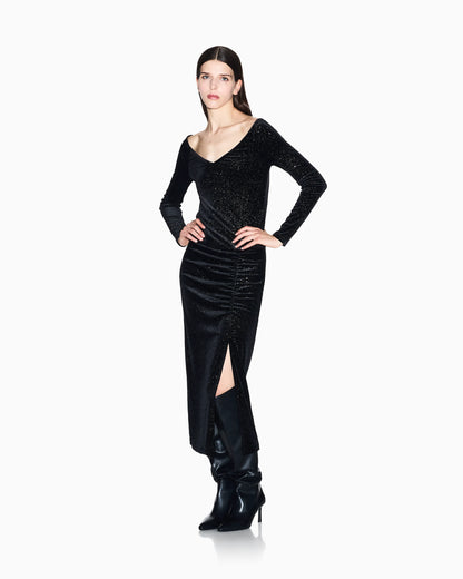 Black midi skirt in glitter fabric