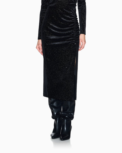 Black midi skirt in glitter fabric