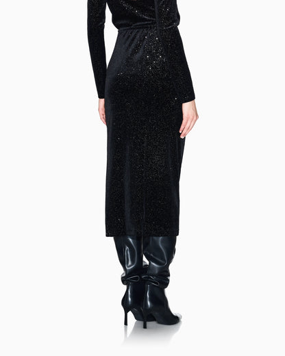 Black midi skirt in glitter fabric