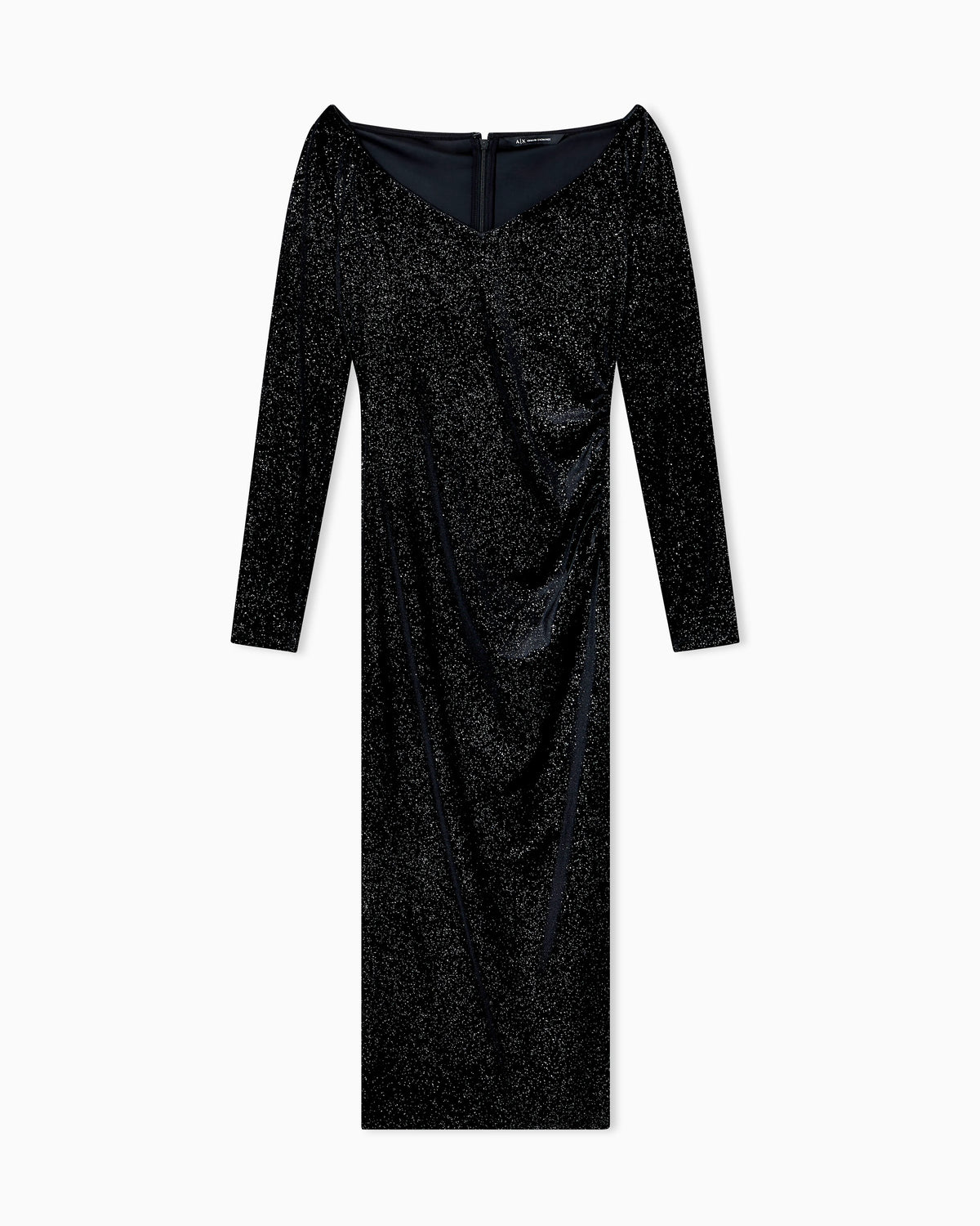 Black velvet midi dress with micro-glitter