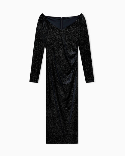 Black velvet midi dress with micro-glitter