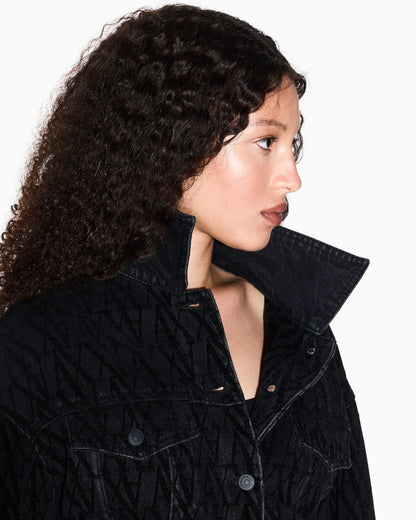 Denim jacket with all-over monogram motif