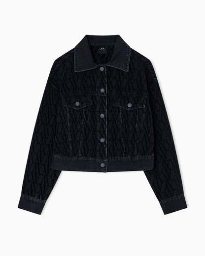 Denim jacket with all-over monogram motif