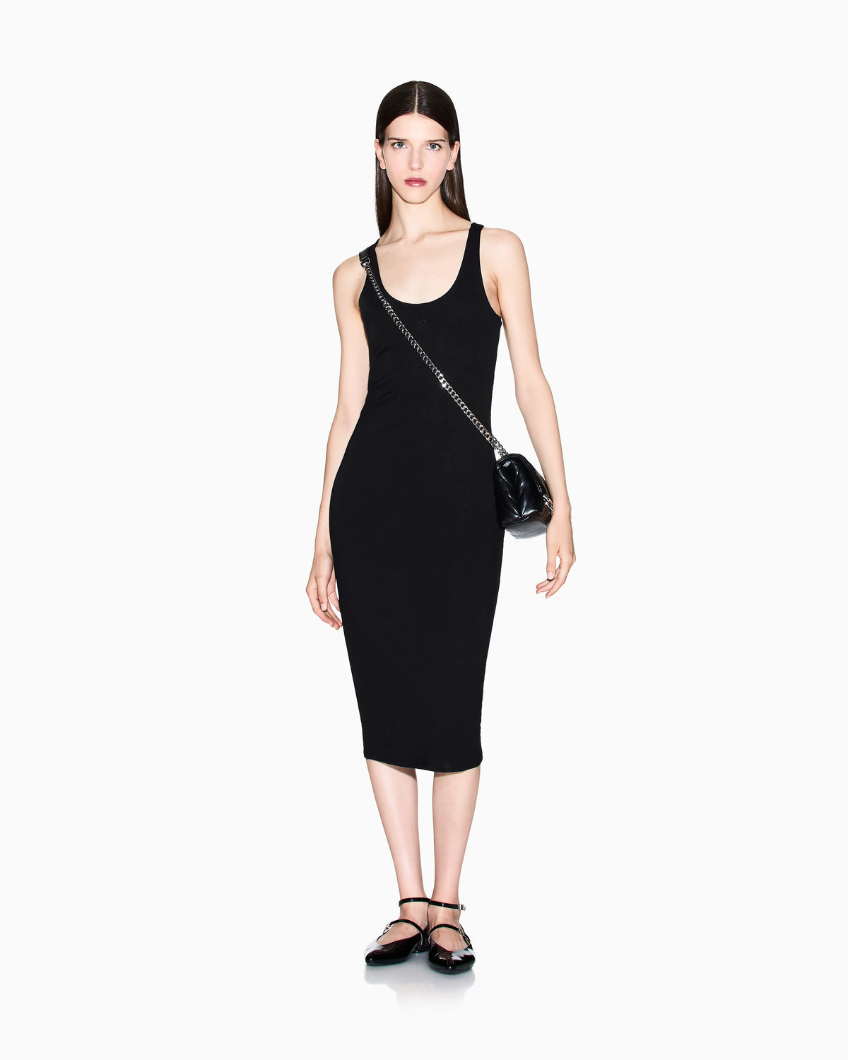 Fitted sleeveless midi dress in stretch viscose ponte Icon