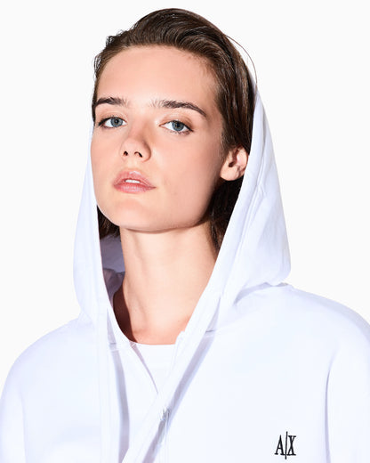 Full-zip hoodie Icon in stretch cotton with embroidered logo
