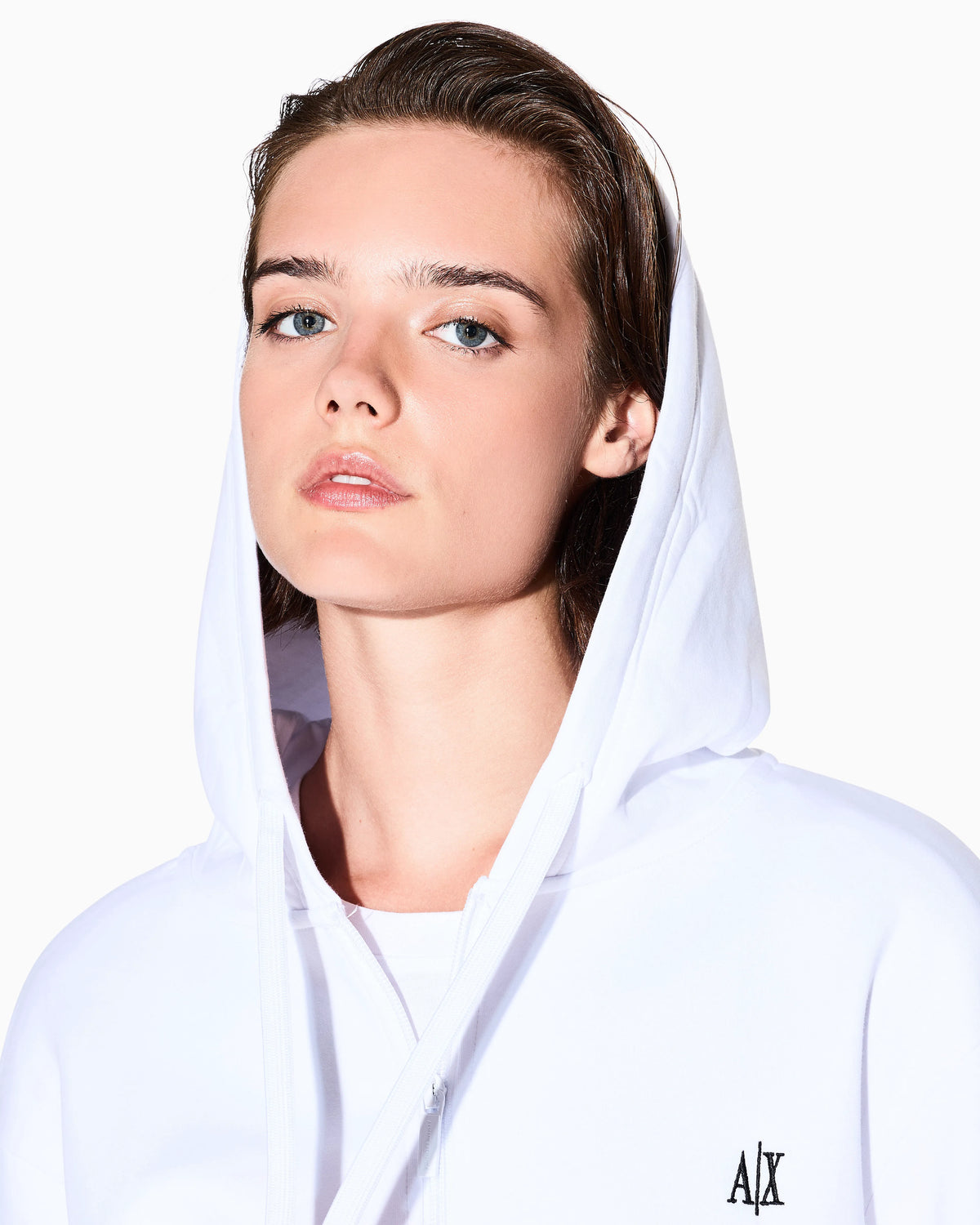 Full-zip hoodie Icon in stretch cotton with embroidered logo