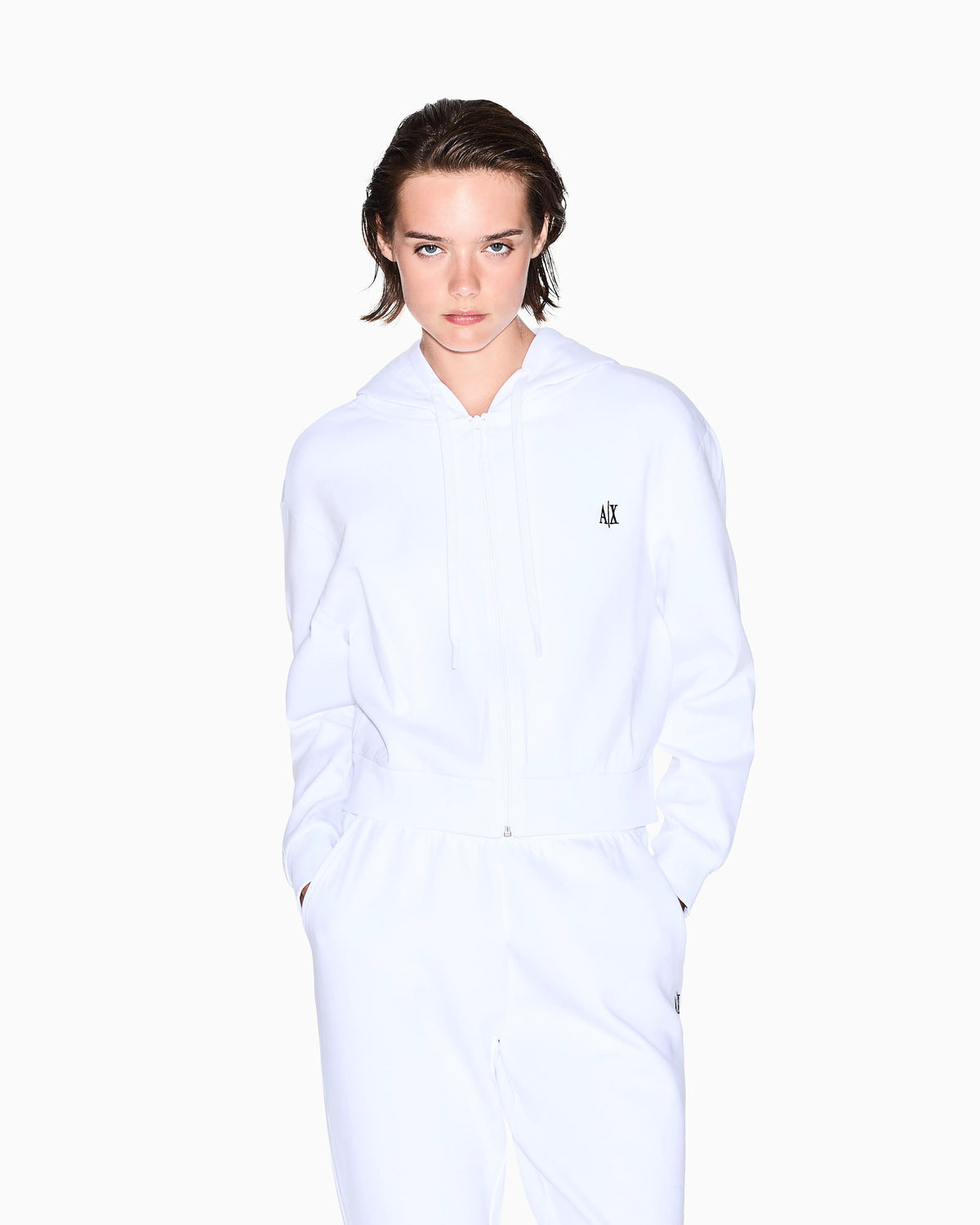 Full-zip hoodie Icon in stretch cotton with embroidered logo
