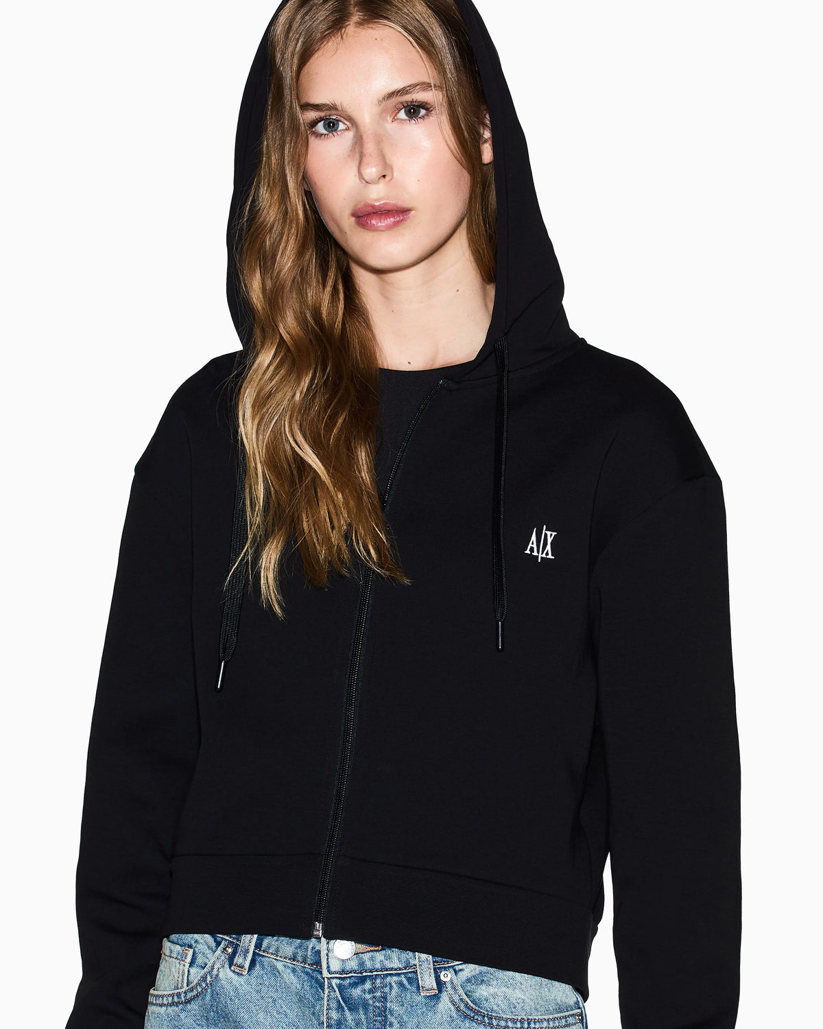 Full-zip hoodie Icon in stretch cotton with embroidered logo
