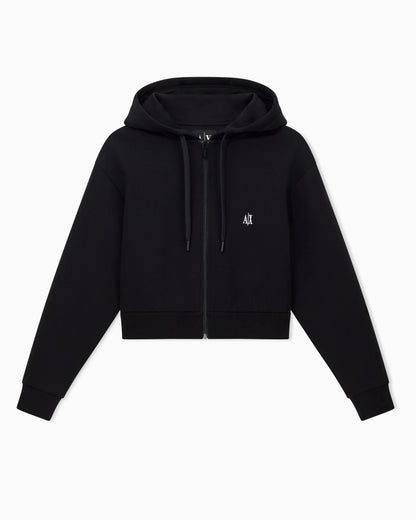 Full-zip hoodie Icon in stretch cotton with embroidered logo