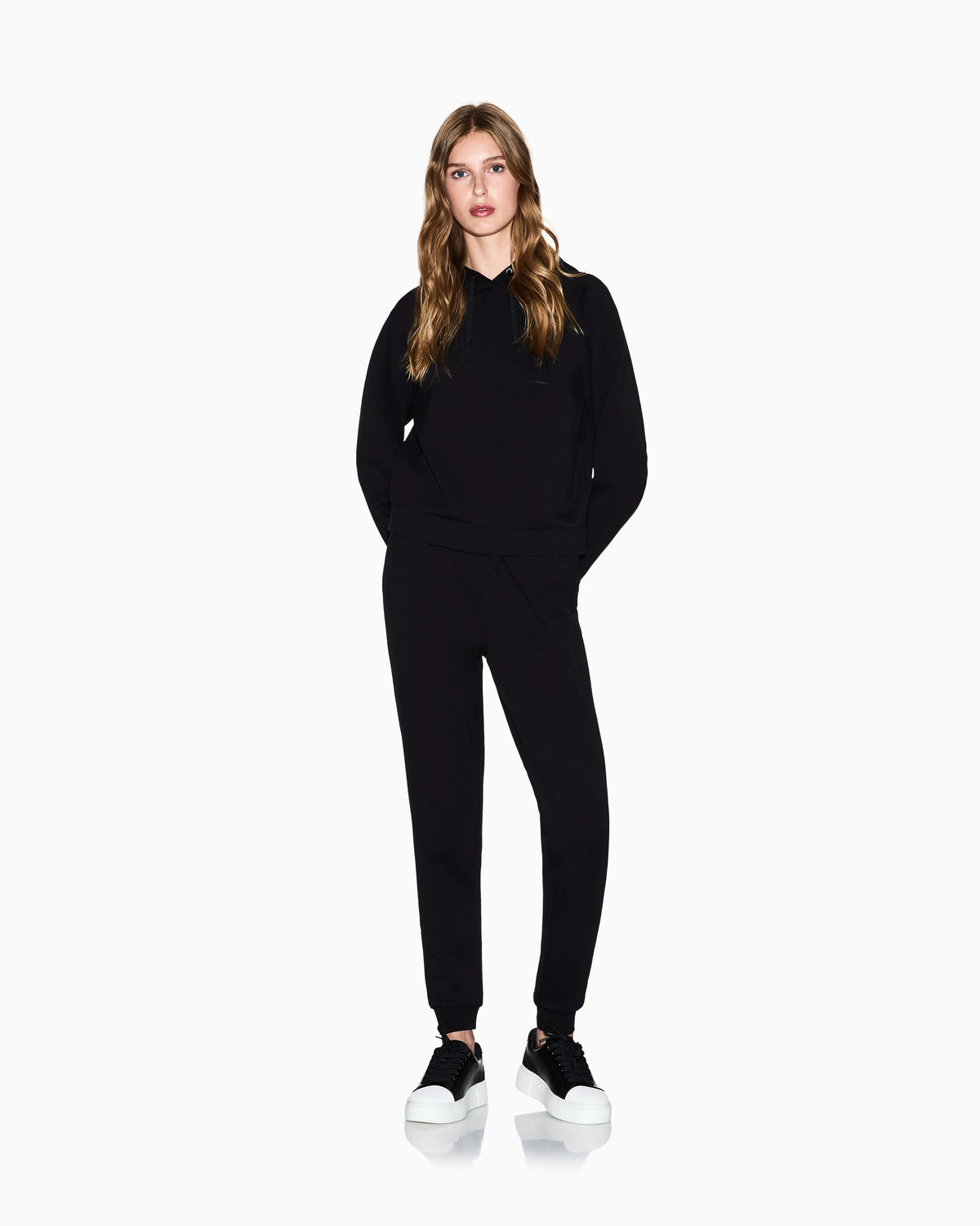 Hoodie in stretch viscose scuba with drawstring Icon