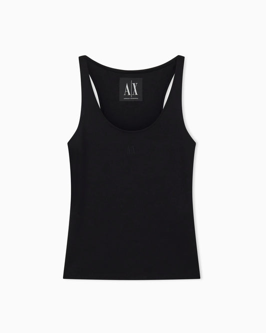 Fitted tank top in viscose ponte with scoop neckline Icon