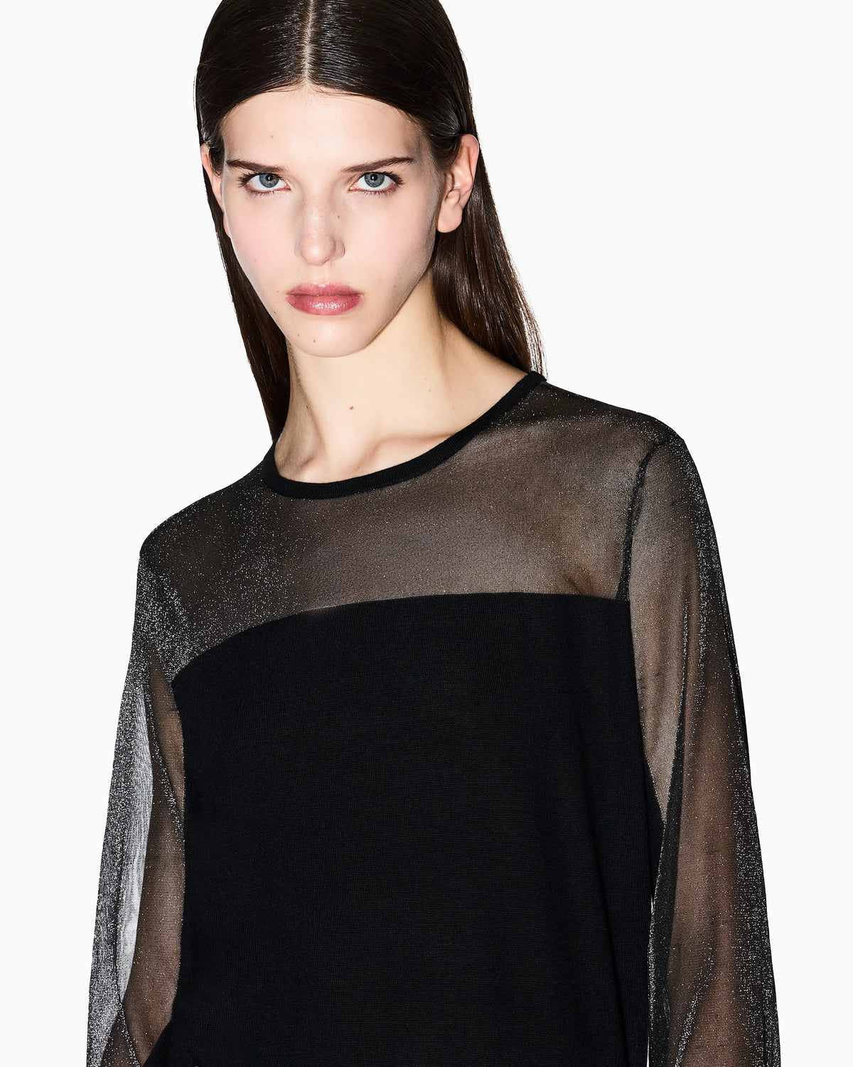 Sweater with transparent tulle details