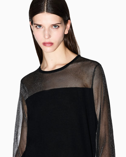 Sweater with transparent tulle details