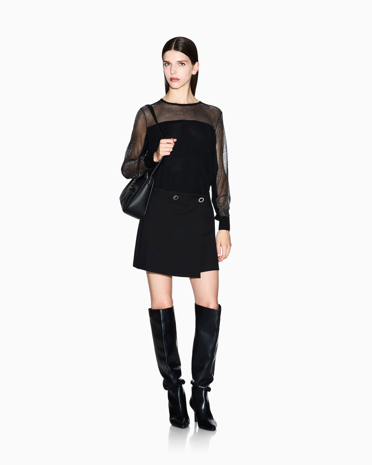 Sweater with transparent tulle details