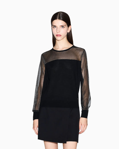 Sweater with transparent tulle details