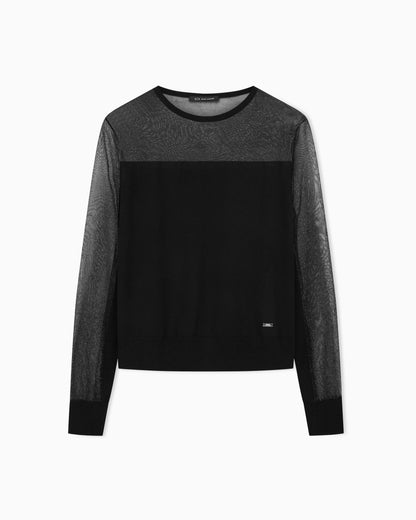 Sweater with transparent tulle details