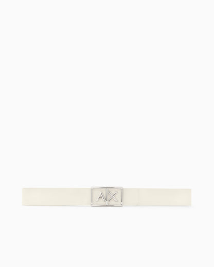 Belt with rectangular buckle and logo