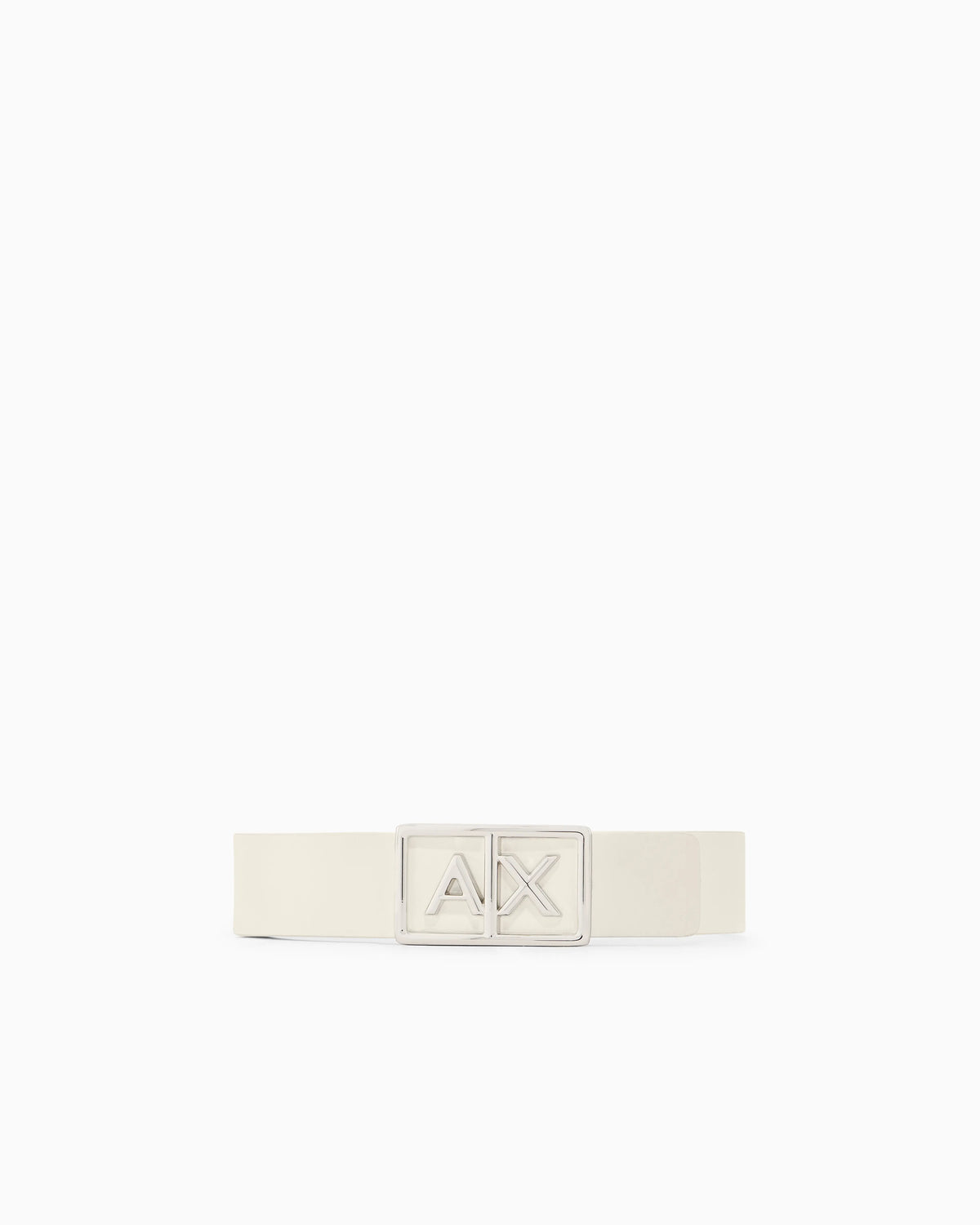 Belt with rectangular buckle and logo