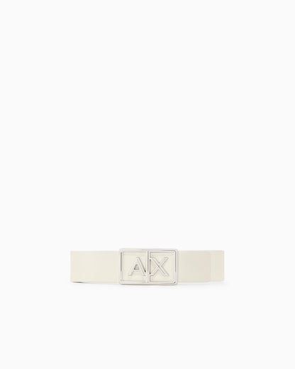 Belt with rectangular buckle and logo