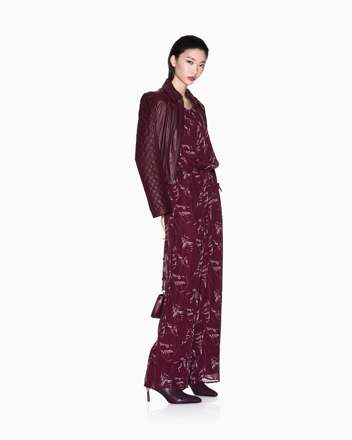 Chiffon jumpsuit with foliage print