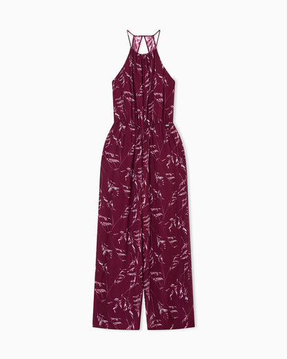 Chiffon jumpsuit with foliage print