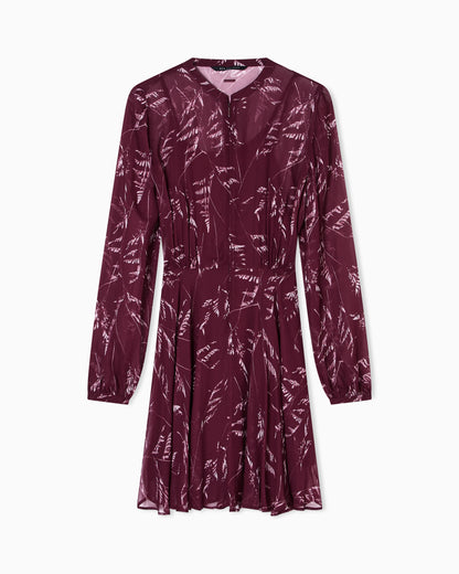 Foliage Print Chiffon Midi Dress