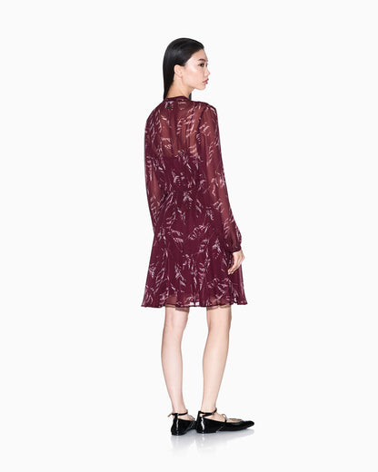 Foliage Print Chiffon Midi Dress