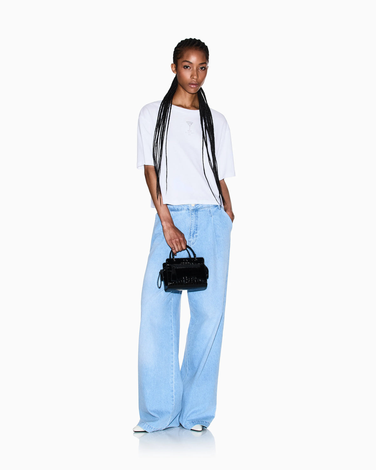 Wide-leg light denim jeans