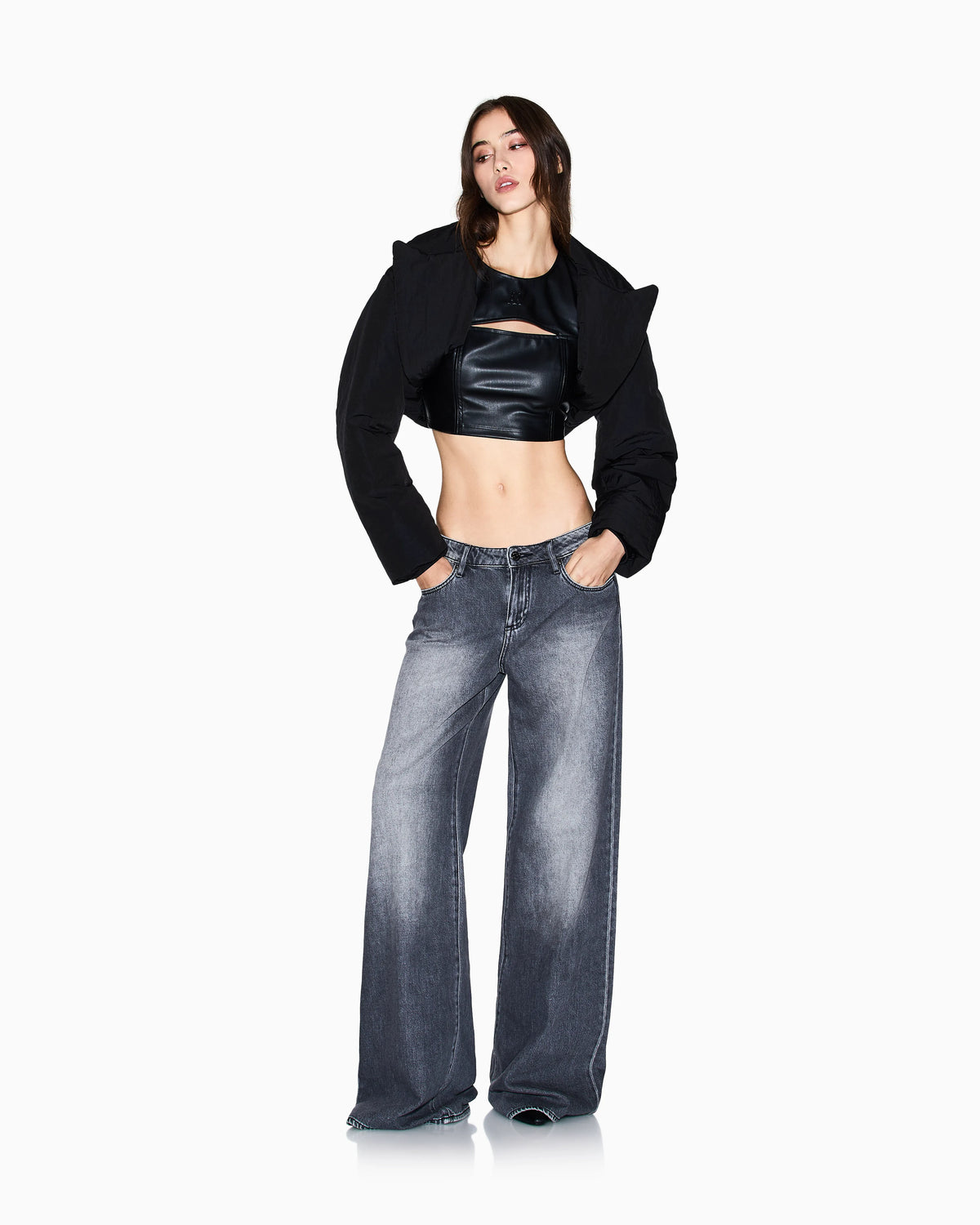 Stonewashed denim wide-leg jeans