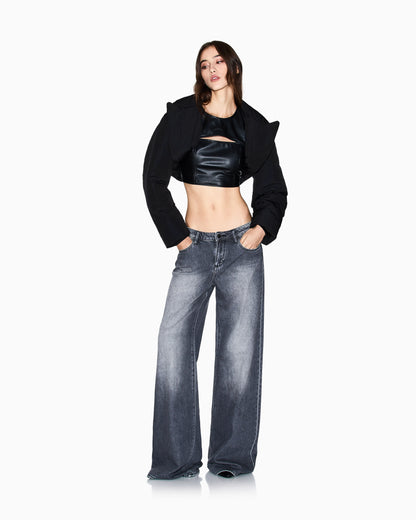 Stonewashed denim wide-leg jeans