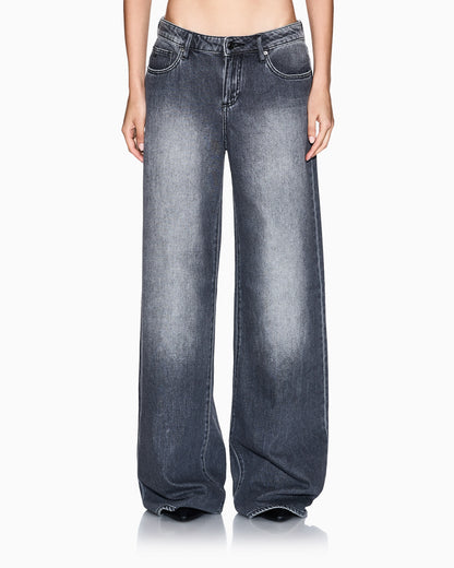 Stonewashed denim wide-leg jeans
