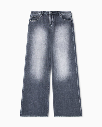 Stonewashed denim wide-leg jeans