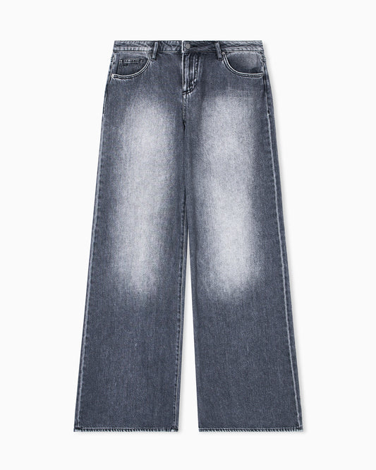 Stonewashed denim wide-leg jeans