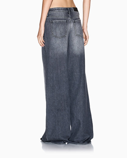 Stonewashed denim wide-leg jeans